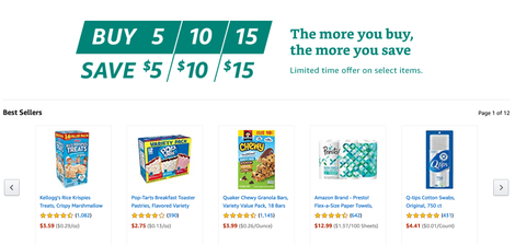 $5 off five, $10 off 10, or $15 of 15 Select Prime Pantry Items | Amazon